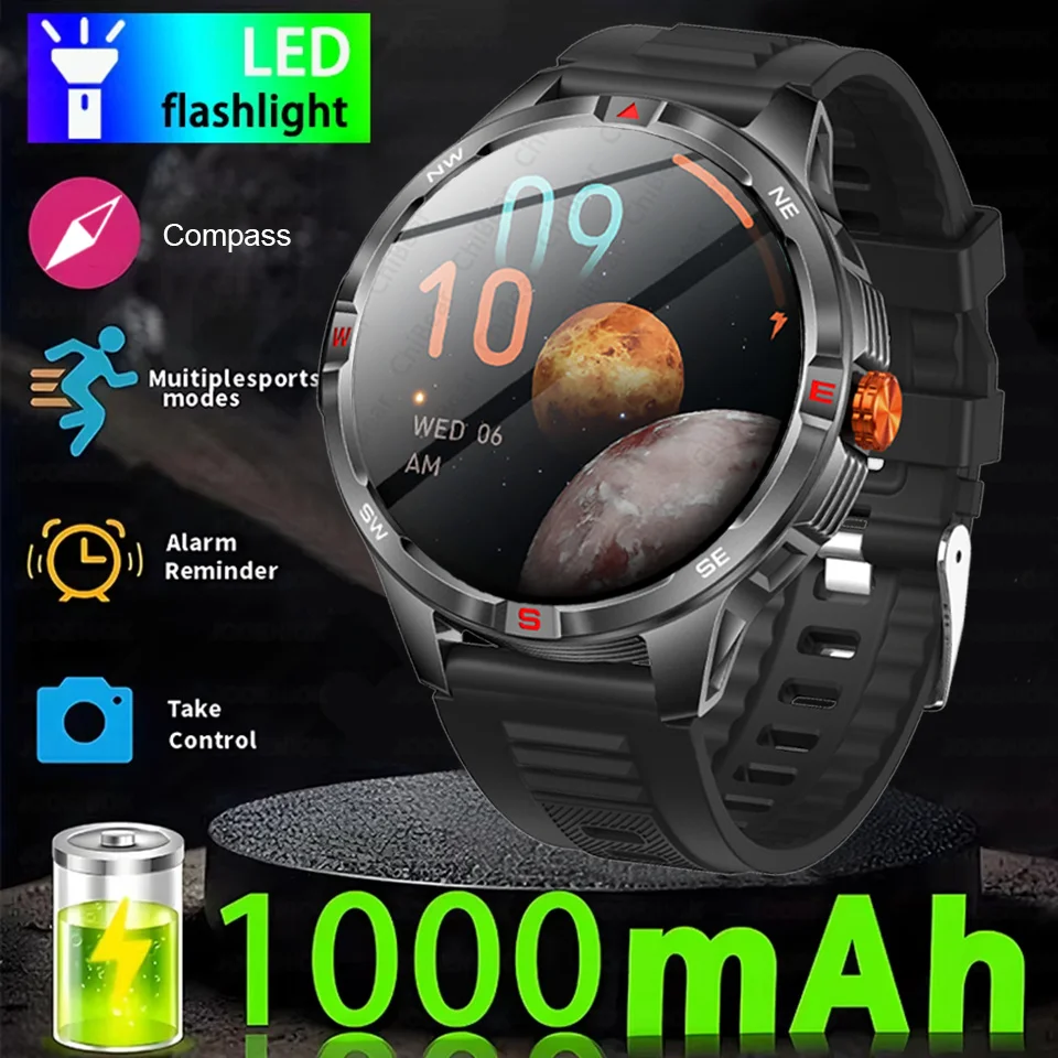 NIEUWE Militaire Outdoor Smart Horloge Mannen 1000mAh Ultra-Lange Batterijduur Fitness Tracker Kompas IP68 Waterdichte Sport Smartwatch