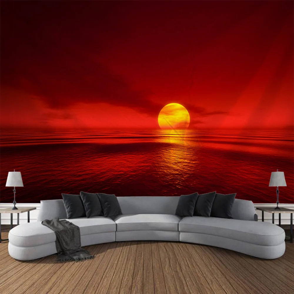 Sunrise Sunset Scenery Tapestry Starry Sky And Sea Living Room Sofa Background Wall Decor Home Dormitory Mural Art
