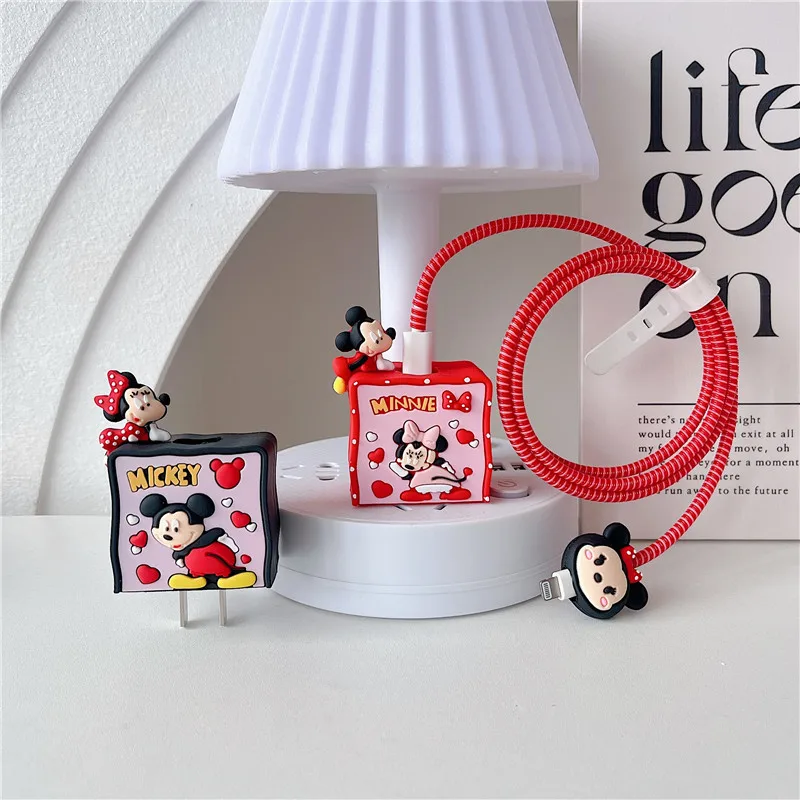 Cartoon Minnie Mickey Charging Protective Case for Apple Fast Charging Head 18/20W Anti Drop Cable Organiser Charger Protector