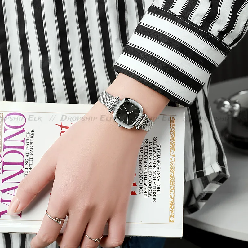 Reloj de pulsera de cuarzo Retro a la moda para Mujer, nuevo Reloj cuadrado para Mujer, Reloj con cinturón de red simplificado para estudiantes, Reloj femenino