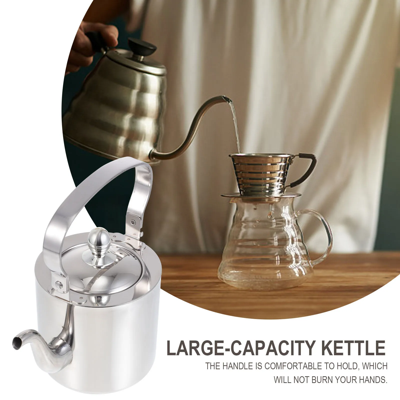 

1Pcs Stainless Steel Camping Tea Kettle Large Capacity Durable Water Boiling Kettle Thickened Silver High Capacity Teakettle