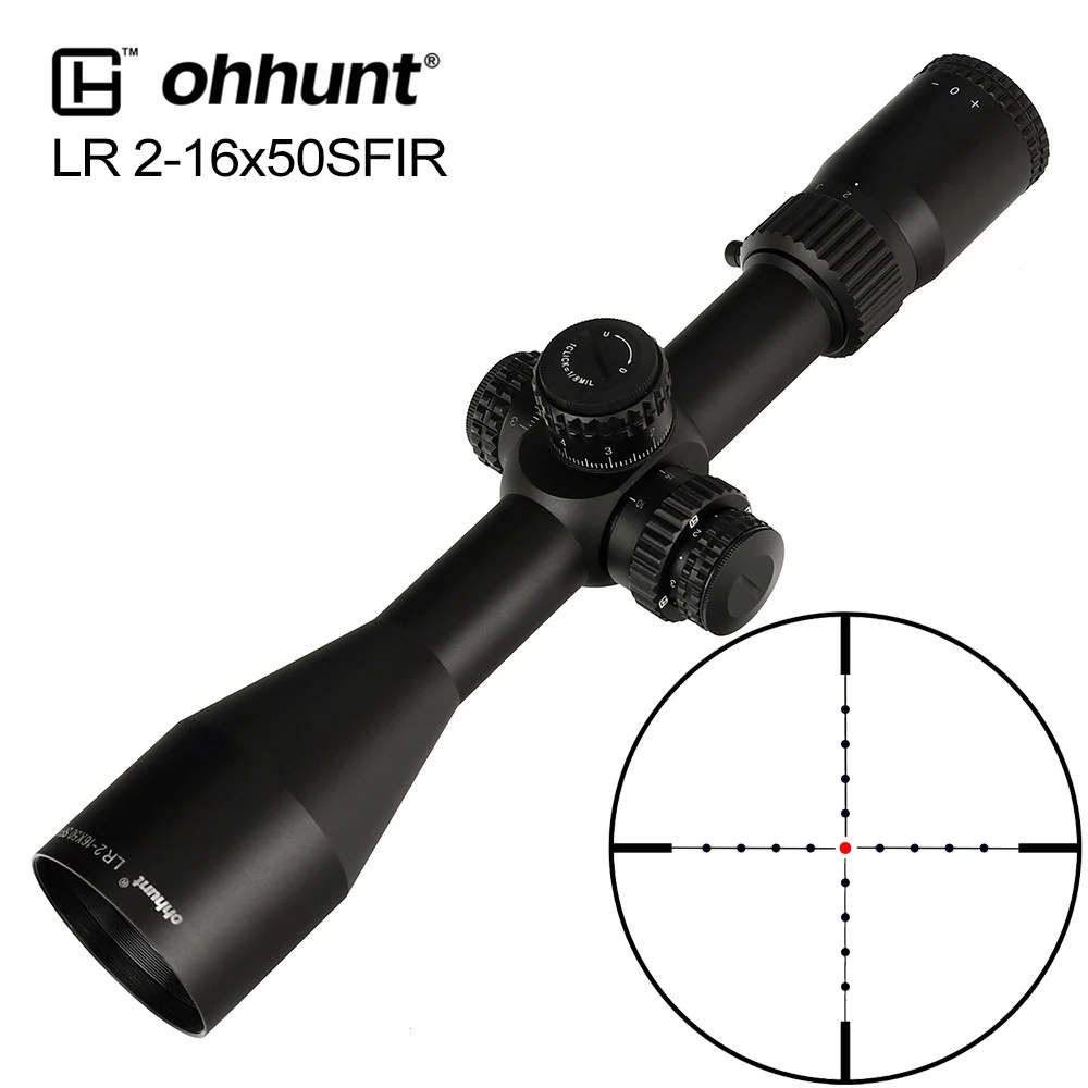 

ohhunt LR 2-16x50 SFIR Hunting Scope Mil Dot Glass Etched Reticle Red Illumination Side Parallax Turrets Lock Reset Scope