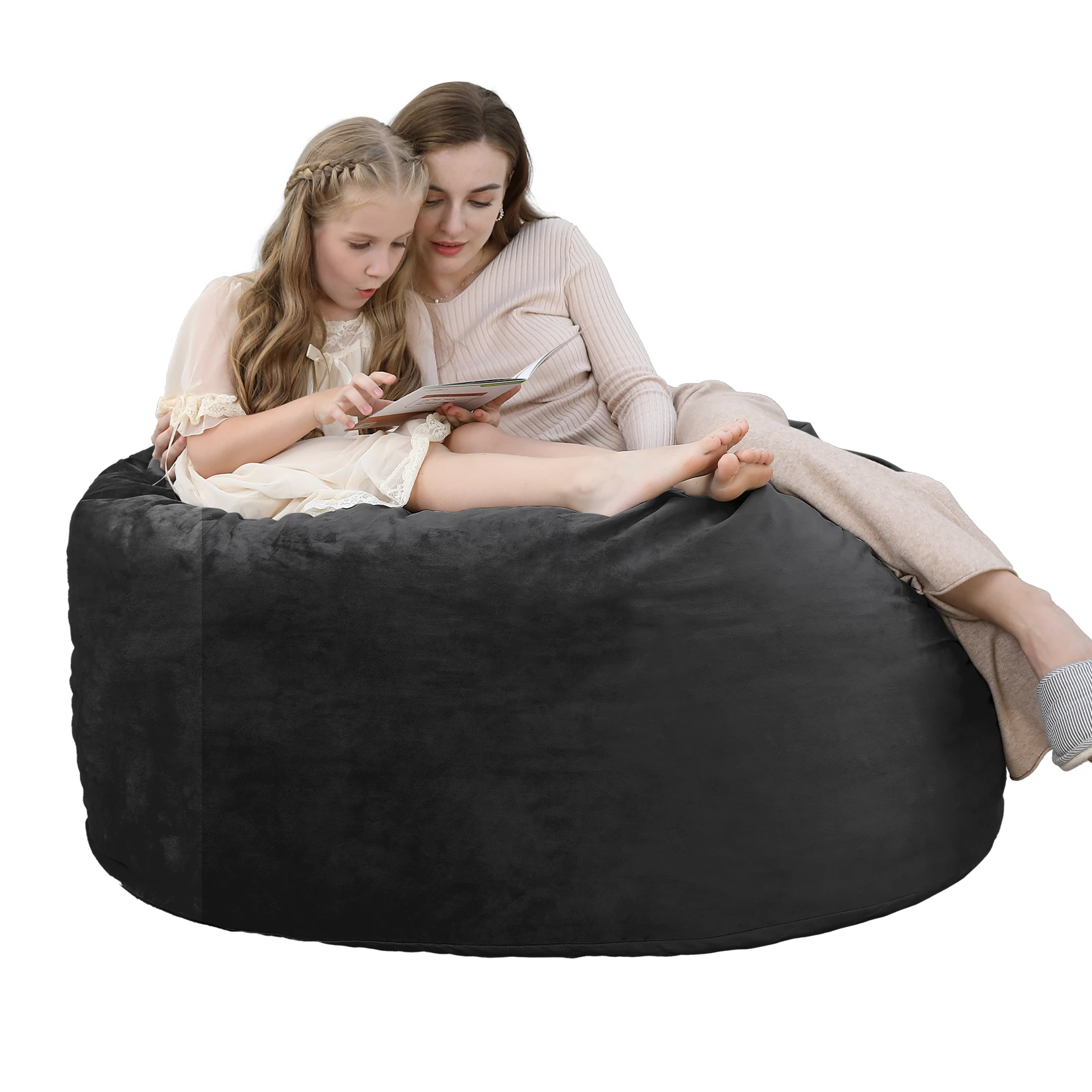 4FT Bean Bag Chair for Adults, Memory Foam Filled Beanbag Sofa - Removable Washable Microfiber/Soft Fabric Cover - Cozy Floor Lounge Chair for Living Room & Bedroom