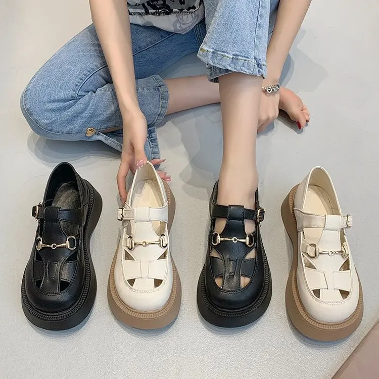 Sandal Platform wanita, Baotou All-in-one versi Korea dari Fashion kasual Muffin meningkatkan Roman Musim Panas 2024