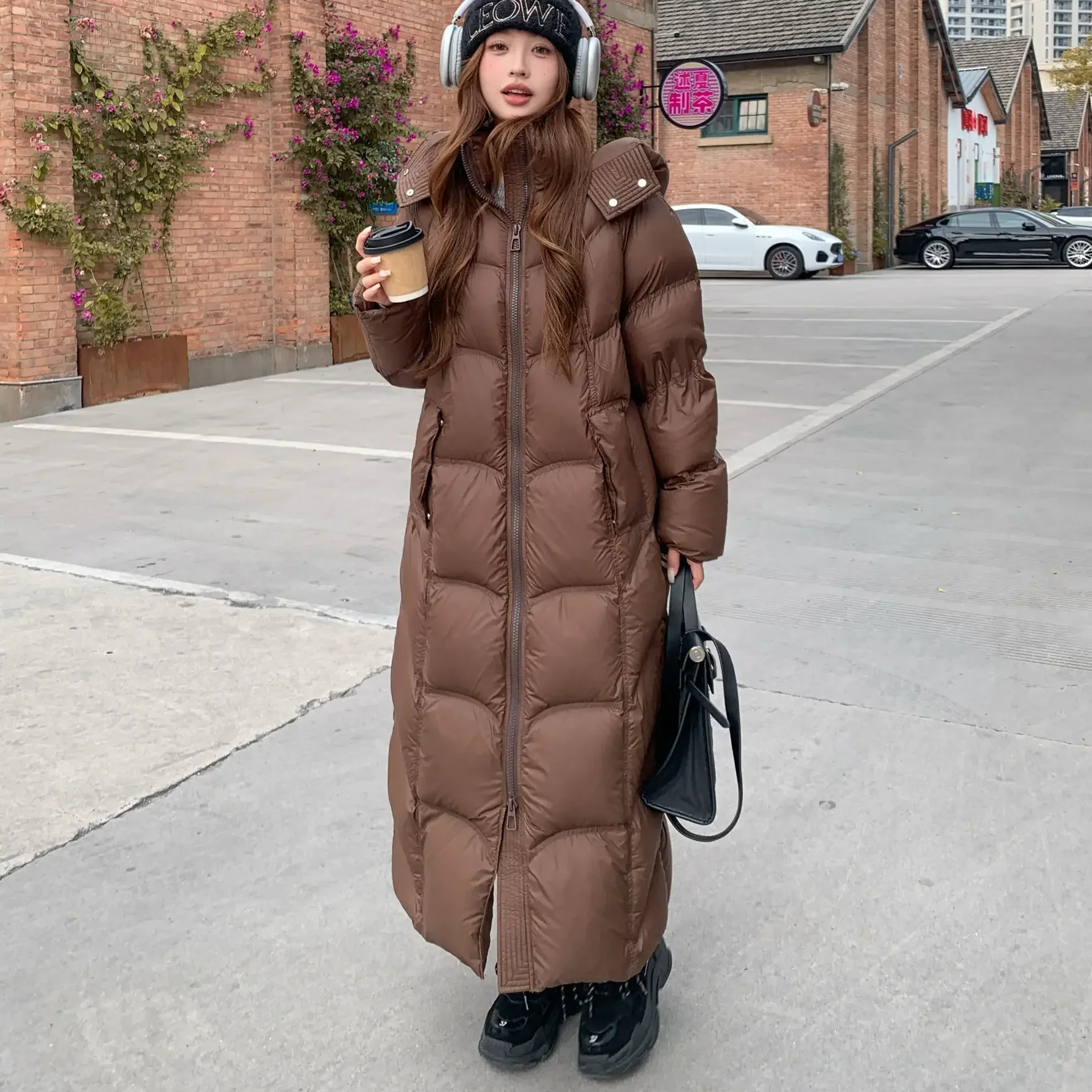 

Winter Fashion European Women's Down Jacket Commuting Warm Long White Duck Down Parker Jacket