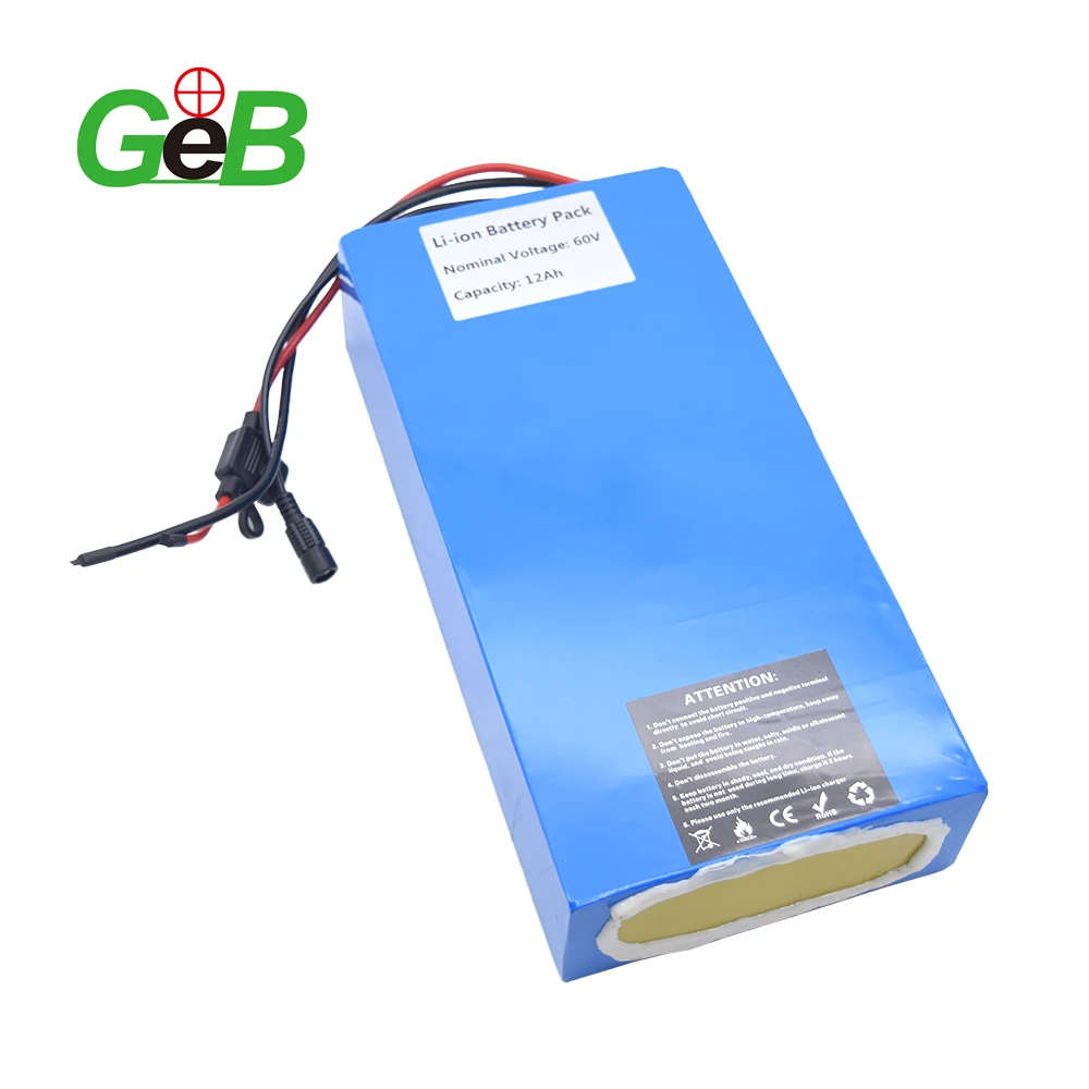 Customized battery pack 60V 12Ah 60V 20Ah 30Ah 48V 20Ah rechargeable li ion battery with PCB wire and connector for E-bike