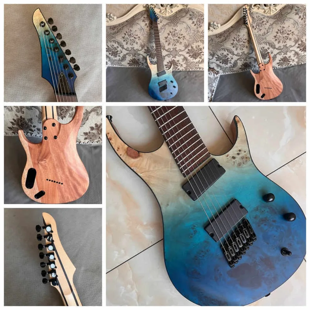 7 String Fanned Fret Electric Guitar Ocean Fade Quilt Maple Top 24 Fret Stainless Steel Fret