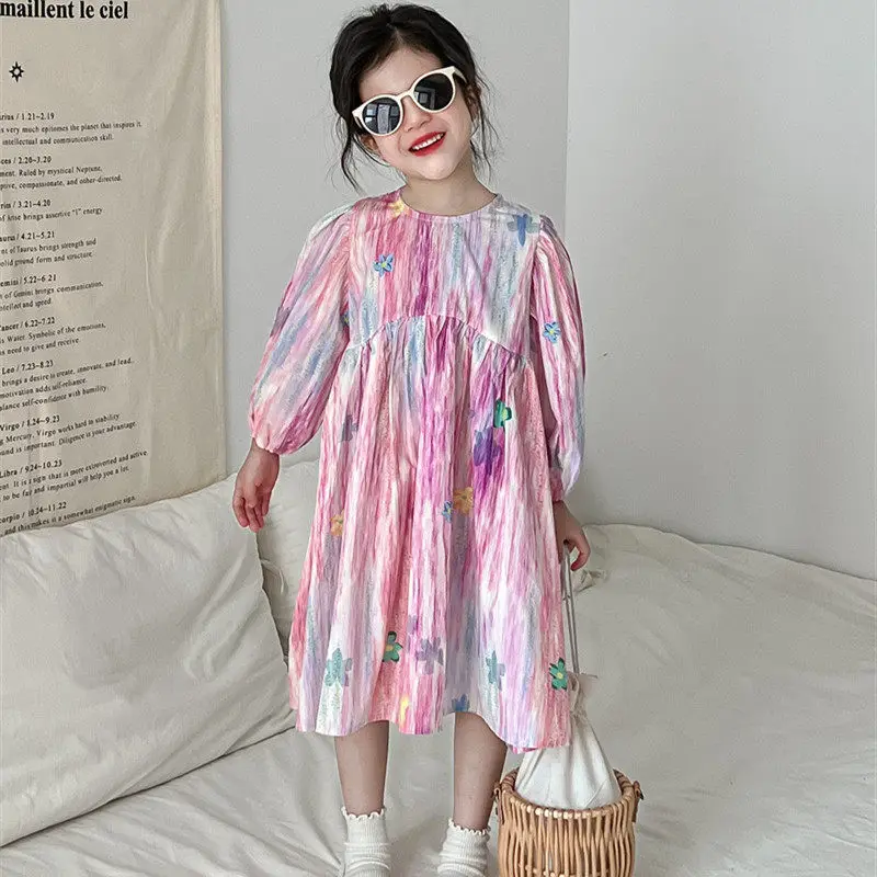 Childrens 2026 Spring New Baby Floral Dress Fashionable Loose Simple Sweet Princess Dress for Girls Summer Dress
