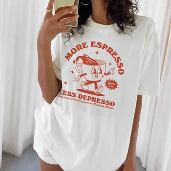 여성용 에스프레소 90 년대 레트로 그래픽 티, 반팔, 재미있는 커피 셔츠, 커피 애호가 티셔츠, 귀여운 카페인 티셔츠, 상의 선물
