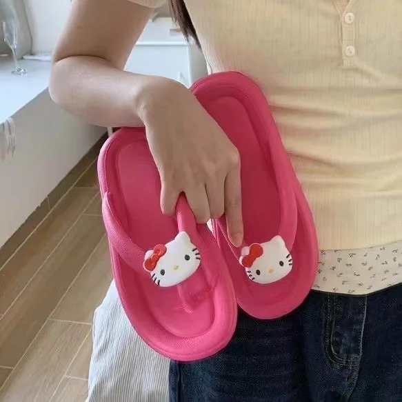 Anime Sanrio Hello Kitty Slipper Women Cute Cartoon Beach Style Seaside Summer Flip-Flops Casual Outdoor Dating Non-Slop Sandal