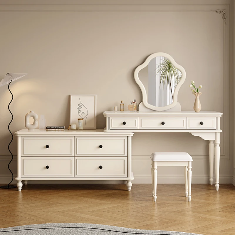 

Stool Aesthetic Mirror Integrated Dresser French Modern Storage Bedroom Vanity Makeup Drawer Luxury Penteadeira Furniture Home