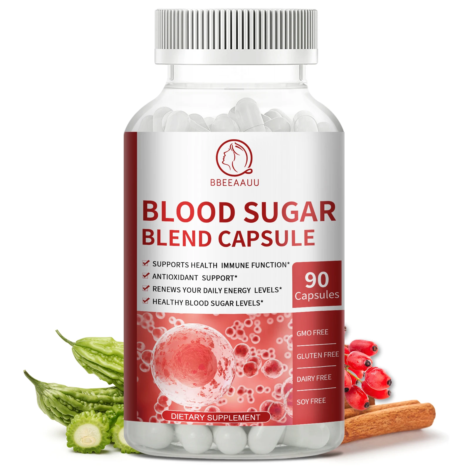 

BBEEAAUU Blood Sugar Blend Supplements with Bitter Gourd Extract, Berberine, Cinnamon Zinc, Vitamin D and Vitamin B12