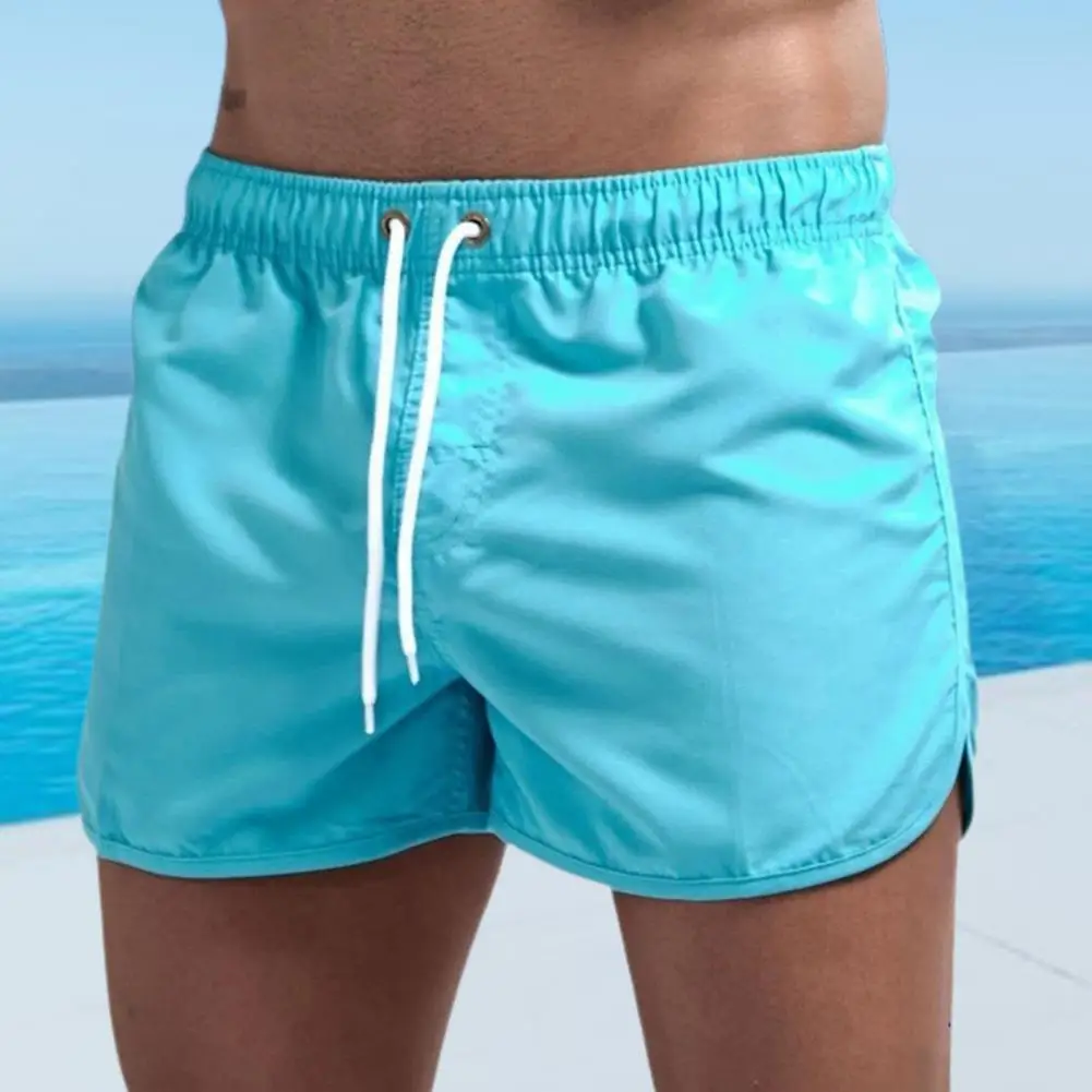 Men Shorts Pure Colors Soft Fabric Drawstring Swimming Pants Elastic Waist Loose Type Men Trunks Beachwear Beach Clothing 남자 반바지