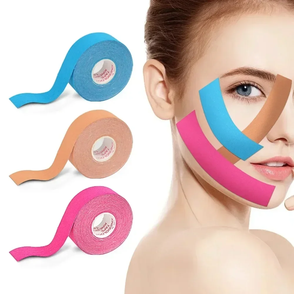 2,5 cm x 5 m Kinesiologie-Tape für Gesicht, V-Linie, Hals, Augen, Heben, Faltenentferner, Aufkleberband, Gesichtspflege-Werkzeug, elastischer Verband