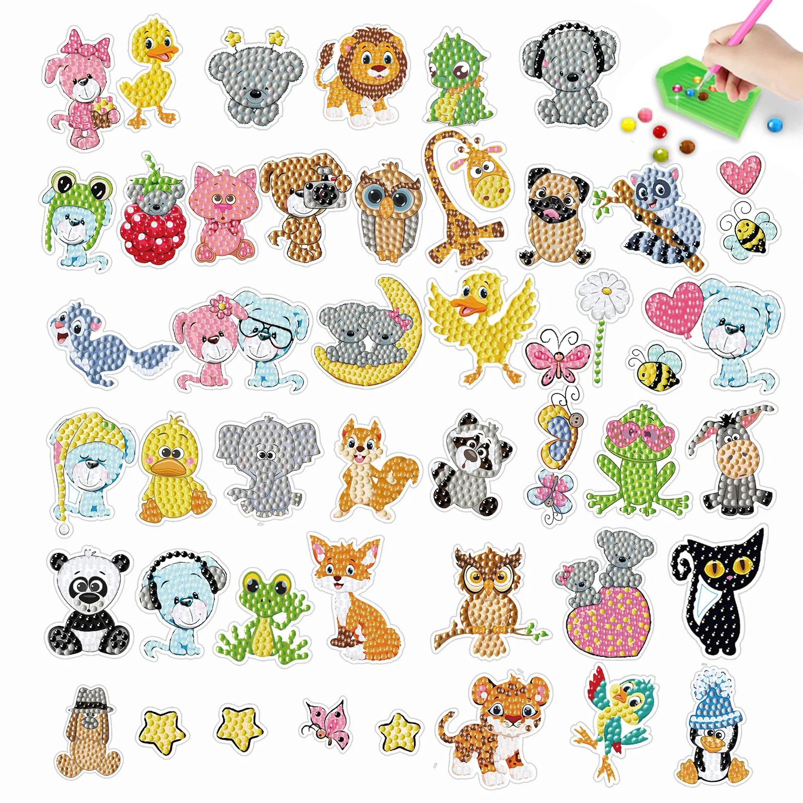 

DIY Diamond Painting Stickers Wall Decals of Cartoon Animals Such as Lions and Tigers, 5D Round Diamond Art