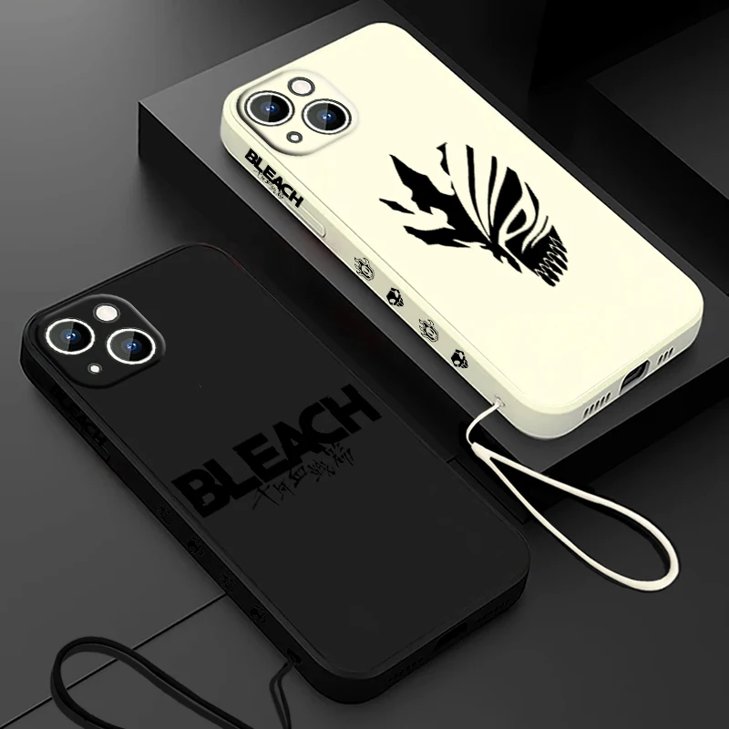 Anime Bleach Logo Phone Case For Apple iPhone 15 14 13 12 11 Pro Max Plus 8 7 SE Liquid Left Rope Capa Cover