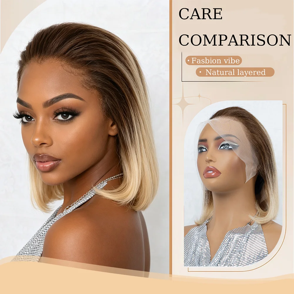 Women's Split Dye Brown Blonde Bob Lace Front Wig