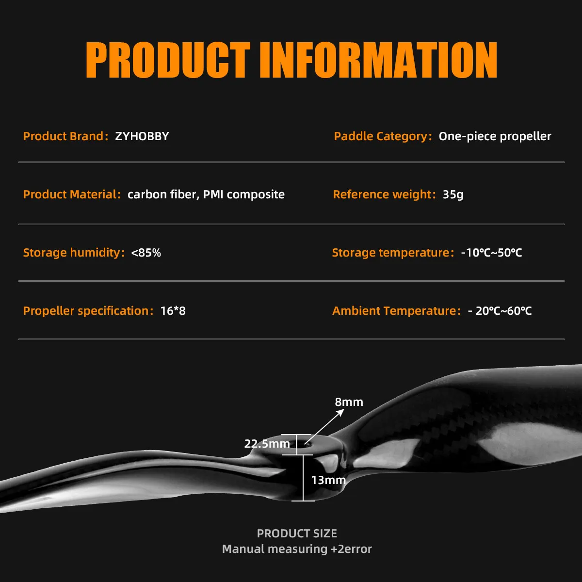 ZYHOBBY Super Strong Carbon Fiber 1 pcs Electric Propeller Prop For RC Fixed Wing Gas Plane 16*8/23*8