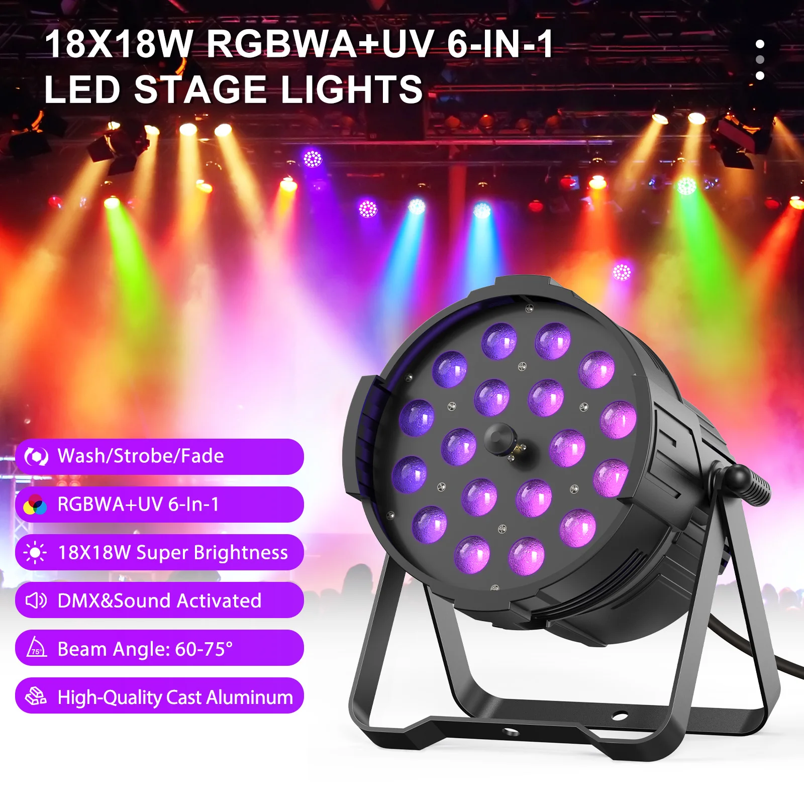 105W 6 in 1 Par Light Fieryzeal Stage Light DJ Light DMX512 Protocol for Disco Dance Hall Party Bar Performance