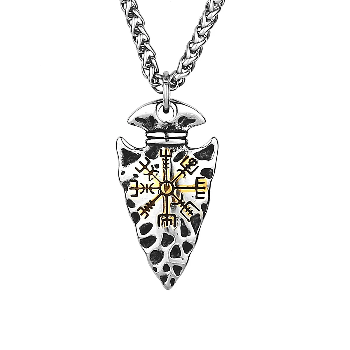 Fashion Retro Titanium Steel Pendant Necklace For Man Viking Spearhead Compass Myth Charm Necklace Accessories Gifts