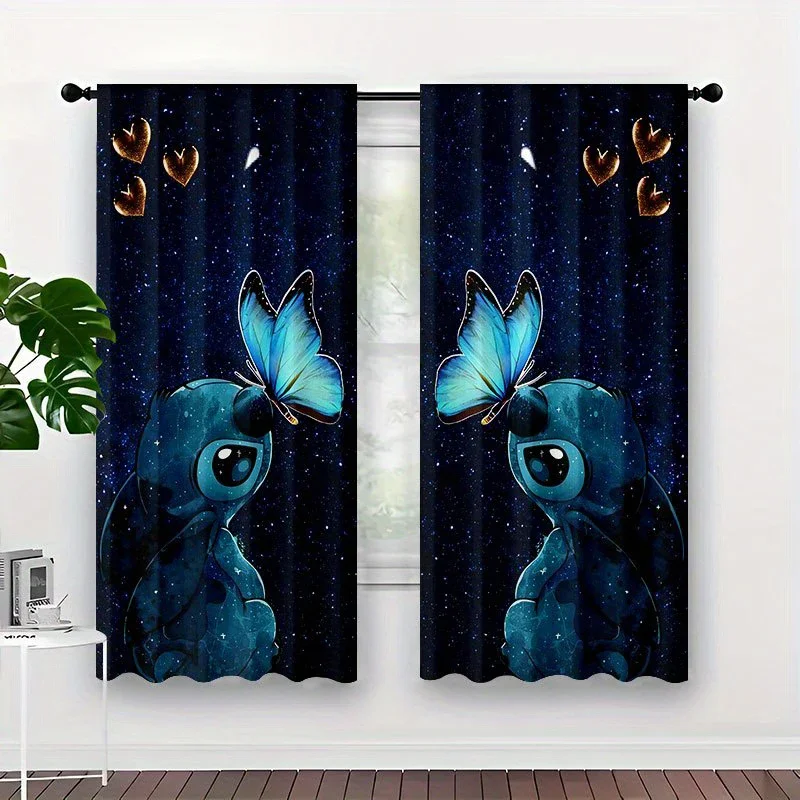 Starry night and butterfly-themed printed curtains, pole bag curtains, bedroom and living room, home decoration, room decoration