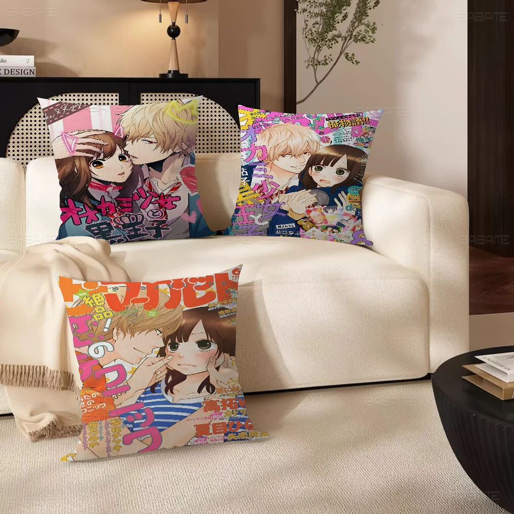 

Wolf Girl and Black Prince Pillow Covers Cartoon Sofa Decorative Home Double-sided Printing Short Plush Cute Cushion Cover