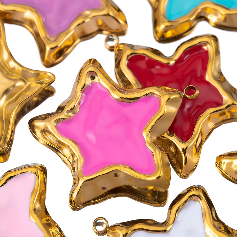 

2pcs Stainless Steel Pentagram Pendants Colorful Enamel Charms For DIY High Quality Jewelry Making Bracelet Necklace Accessories