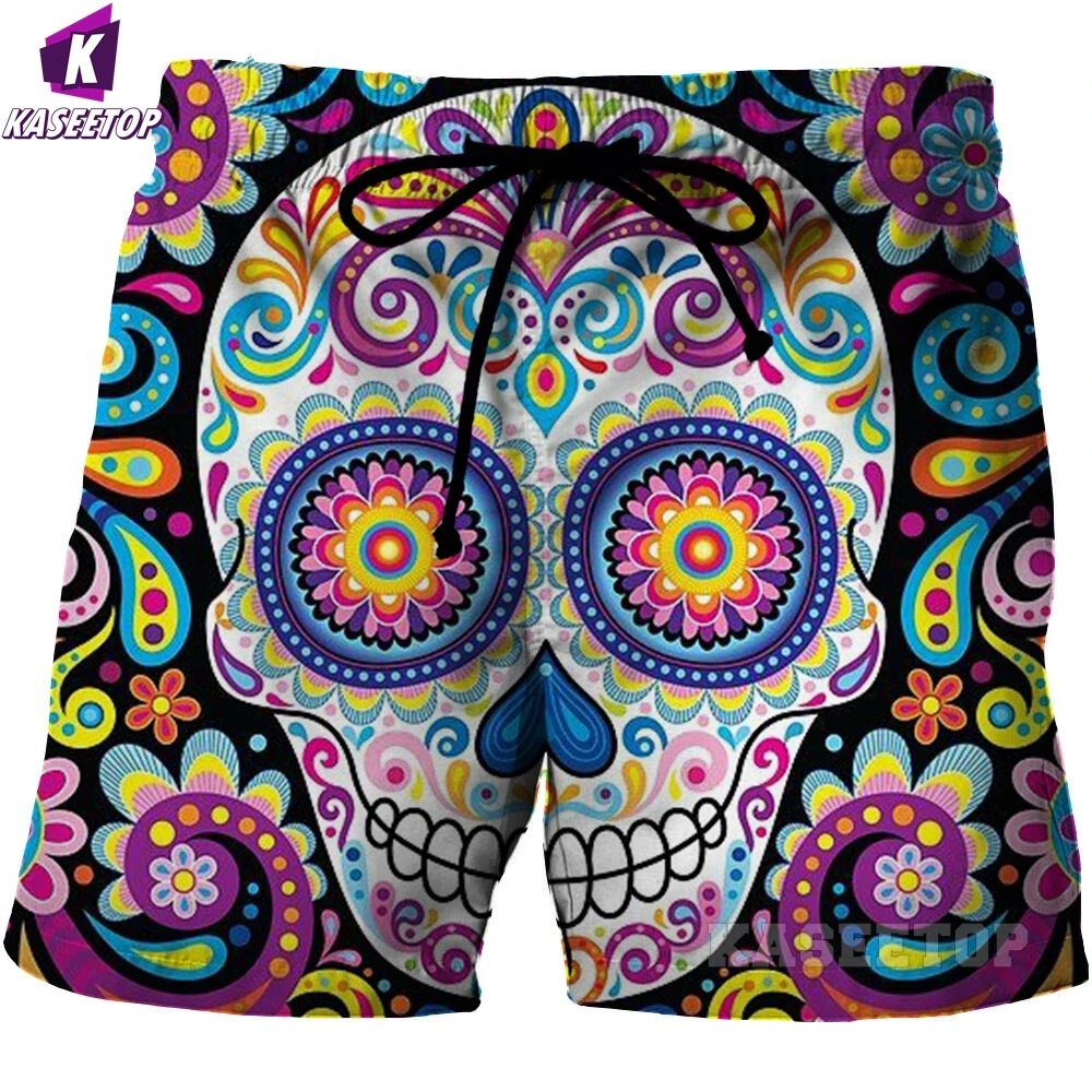 Men's Skull Graphic Beach Shorts 3D Pattern Dark Cranium Boardshorts MenWomen Skeleton Hip Hop Short Pants Plus Size Clothing