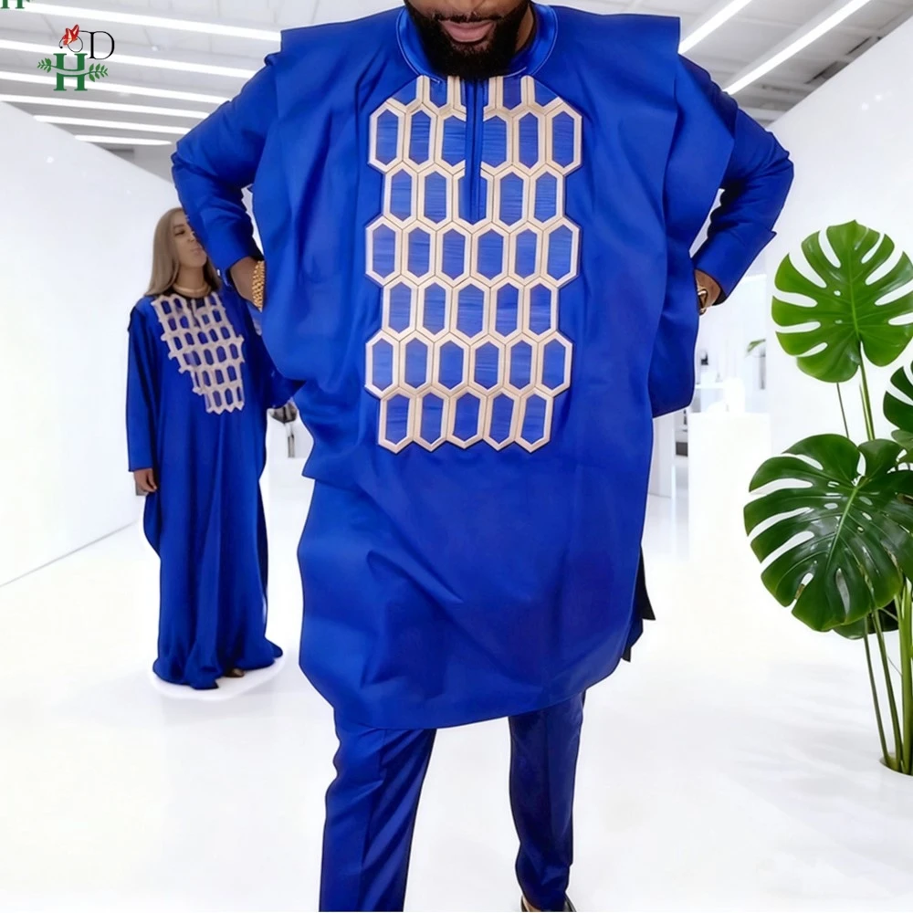 H&D Afrikanische Paar Kleidung Für Männer Robe 3PCS Set Spiel Frauen Türkei Kleid Musilm Stickerei Kleid Liebhaber Party hochzeit Tragen Boubou