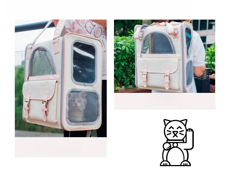 Large Capacity Color Block Cat Backpack Oxford Fabric Portable Pet Shoulder Bag Breathable Anti-Stress Outdoor Travel Bag