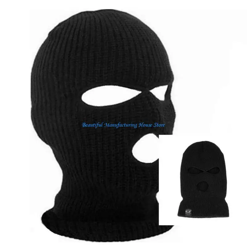 

E56A 3 Hole Motorcycle Mask Balaclava Black Knit Hat Face Beanie Cap Winter