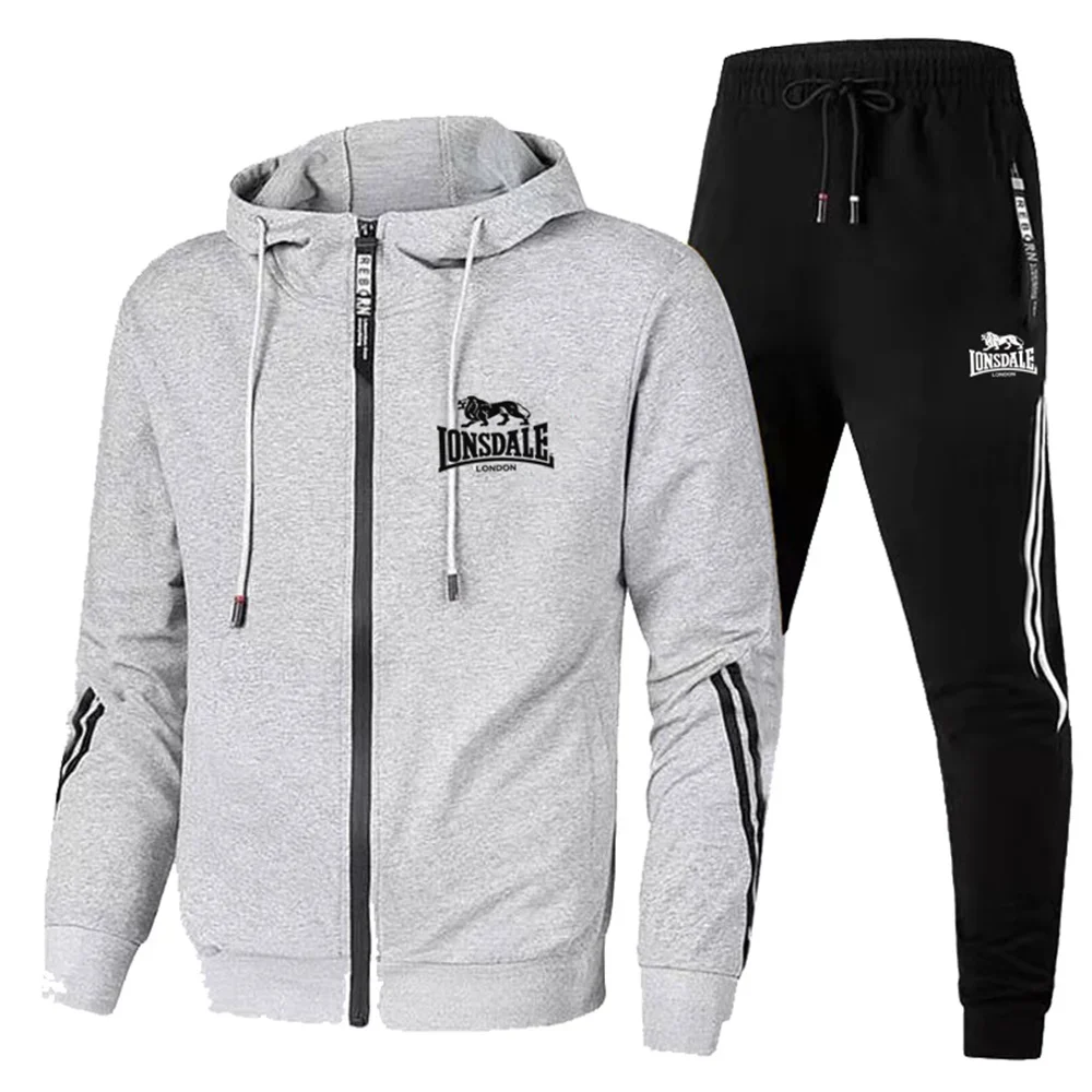 Lonsdale-Conjunto de deportes al aire libre para hombre, Sudadera con capucha de dos piezas con cremallera y Logo, ropa informal para correr al aire