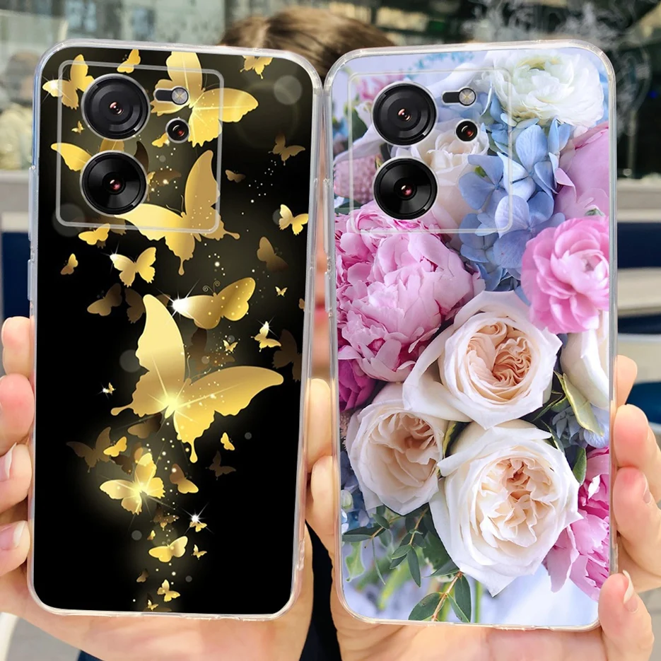 For Xiaomi 13T Pro Case Cute Cat Butterfly Painted Back Cover Soft Silicone Phone Case For Xiaomi Mi 13T Pro Mi13T 13TPro Fundas