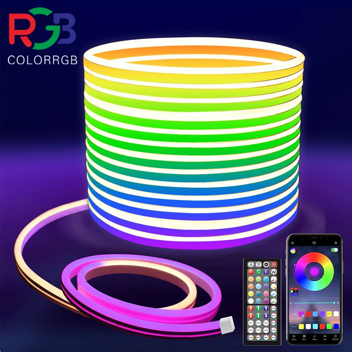 ( Plug) Led Neon Strip Light 5-30m Neon Rope With App 44key Remote Control For Home Decor Fairy Lighting
