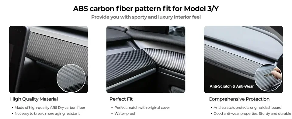 Auto Dashboard Abdeckung Für Tesla Modell 3Y Tür Dash Trim Panel Carbon Fiber ABS Innen Zubehör Aufkleber 2021-2024 Neue – Detail 3