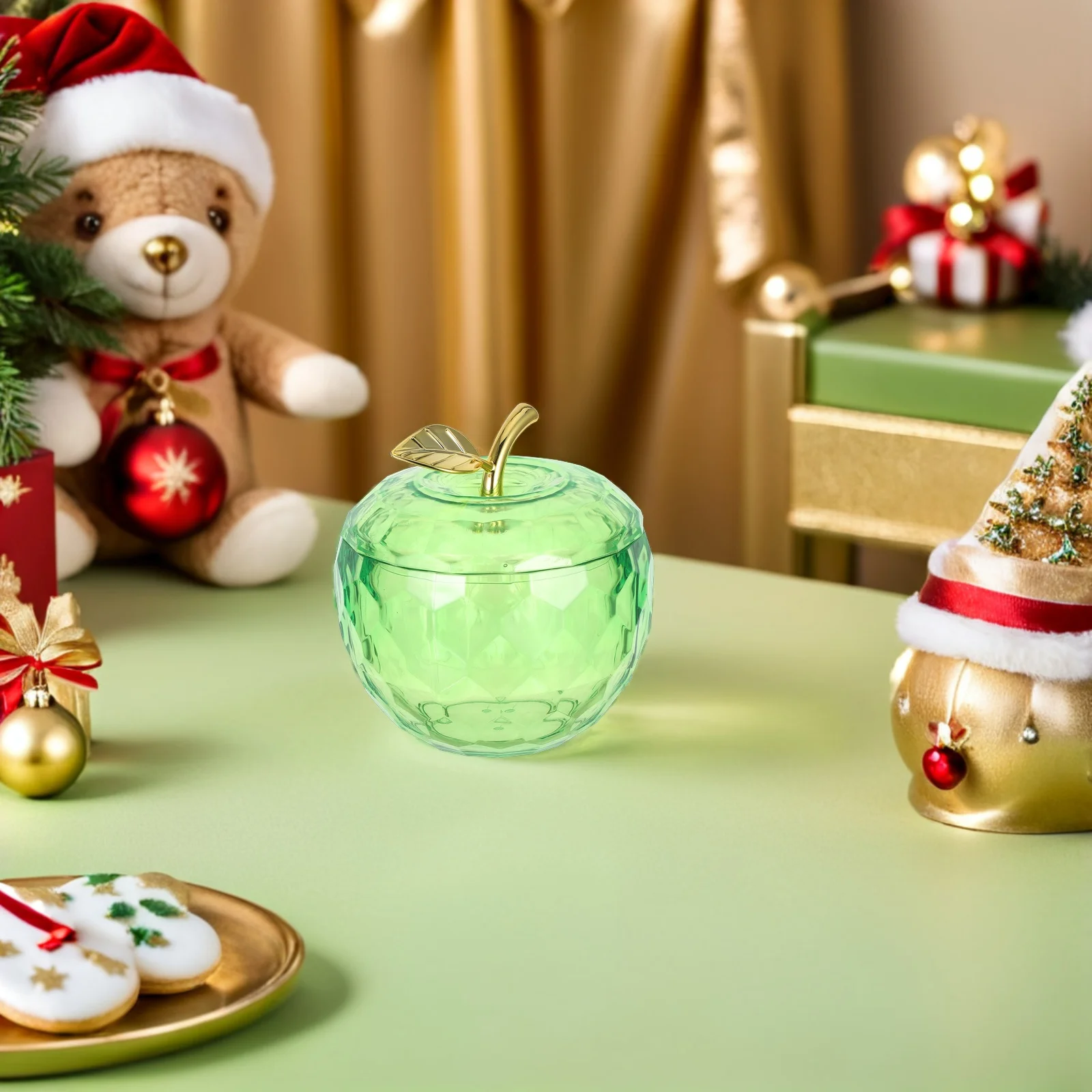 Christmas Candy Storage Containers Green Apple Shaped Plastic Jars Holiday Treats Decorative Dish Lid Party Favors Box