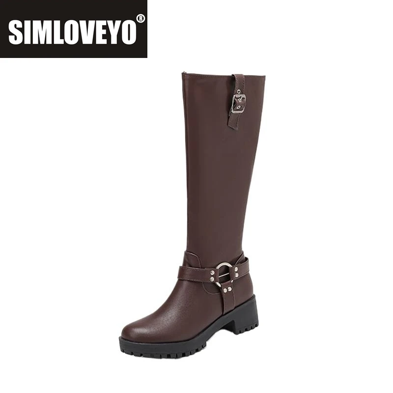 

SIMLOVEYO Женские сапоги до колена с широкими штанинами, круглый носок, 4,5 см, блочный каблук, платформа, размер 41, 42, 43, модные повседневные ботинки черного цвета