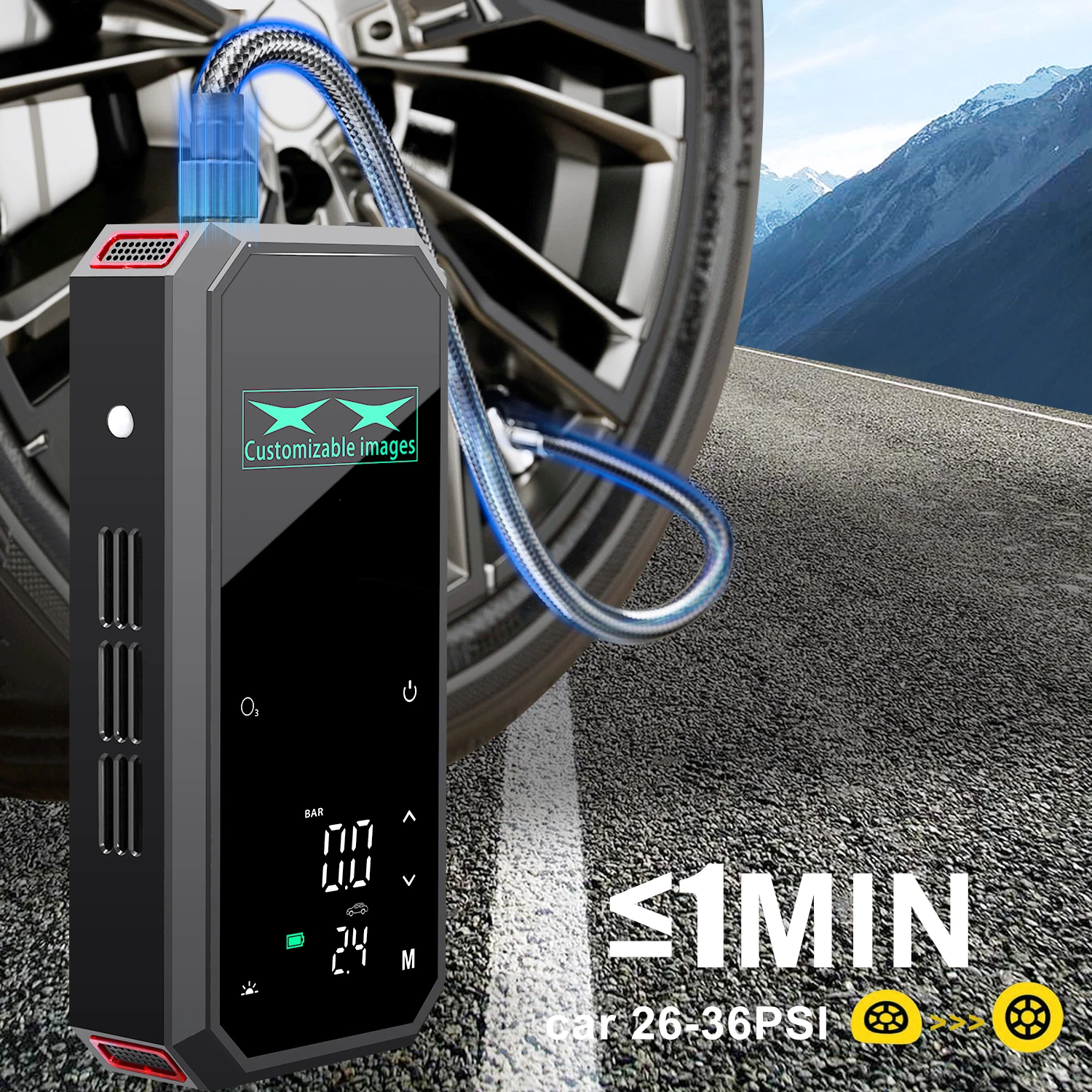 المحمولة 8000mAh 5 في 1 مضخة نفخ الإطارات إمدادات الطاقة في حالات الطوارئ سيارة التعقيم الإضاءة ملحق للسيارات الدراجات النارية الكرة #2