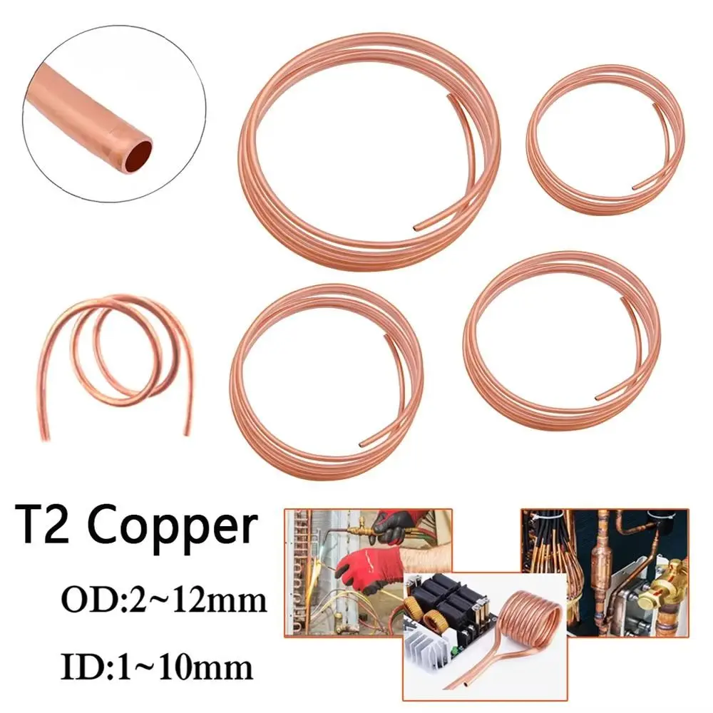 1Pcs Durable 1 Meter Copper Tube Coil 99.9% Pure Copper Soft T2 Copper OD 2-12mm ID 1-10mm Wire Pipe Airs Conditioner Cooling