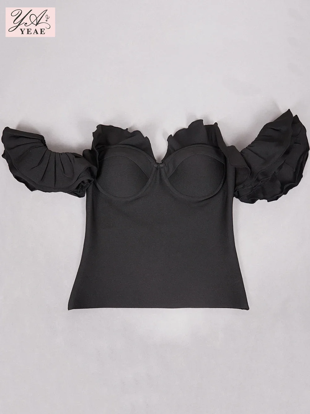 Sexy Lady Off Shoulder Ruffle Elastic Bandage Top Black Bodycon Tight Tops Vest Camis