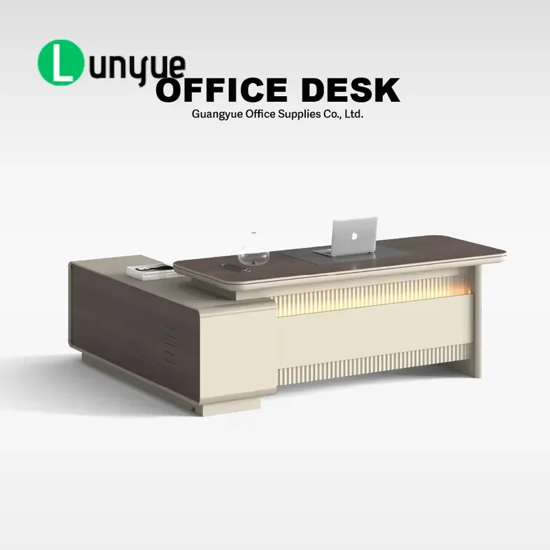 Commercial Executive Desk with Integrated Power Outlet Built-in Charging Station Modern Office Furniture for Home Business