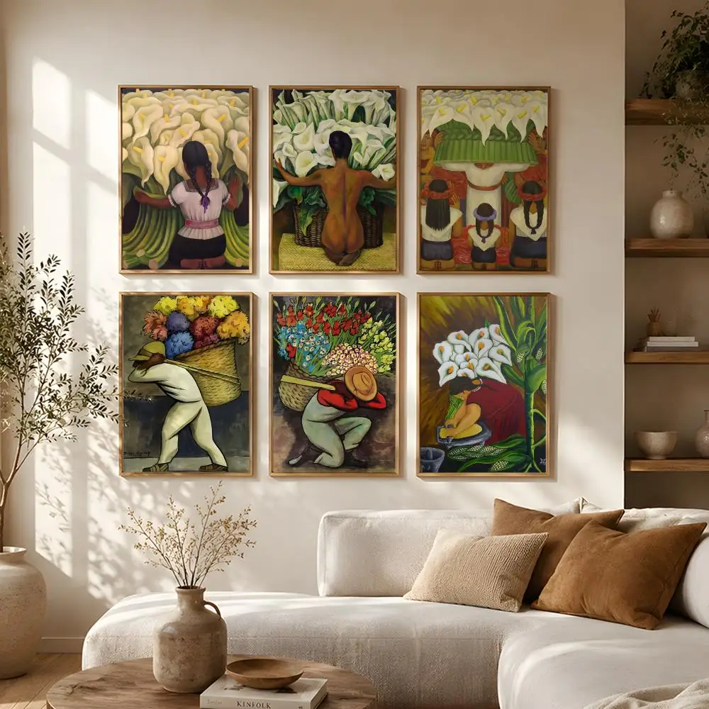Art Diego Rivera Art Poster Self-Adhesive HD Mural Wall Decals, Living Room Bedroom Home Decor Gift