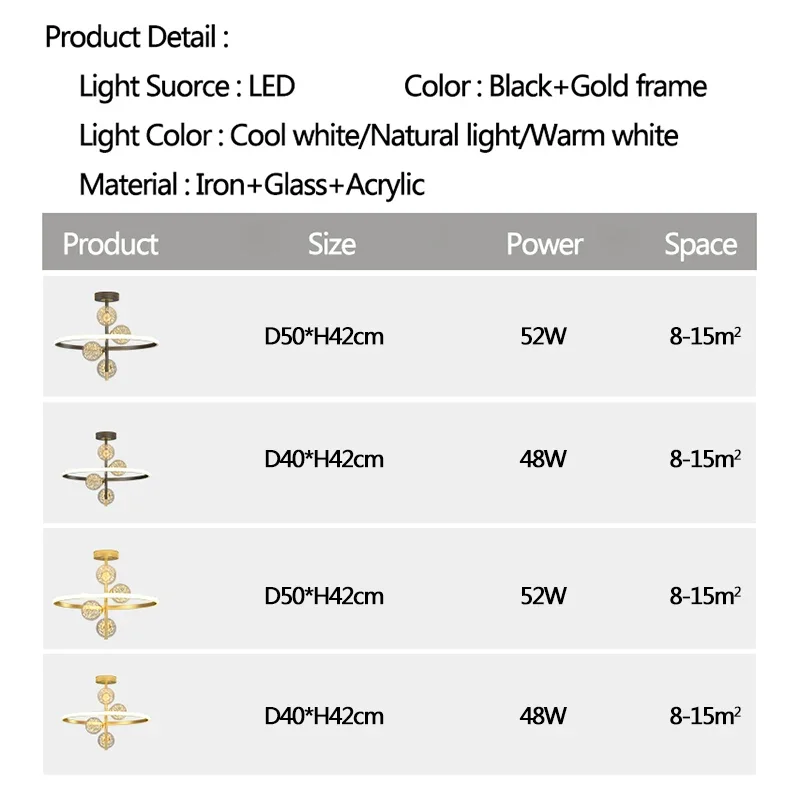 Lustre Modern Led Chandelier Black&Gold Color Ceiling mount Chandelier Lighting for Bedroom Living room Kitchen Dining room Lamp