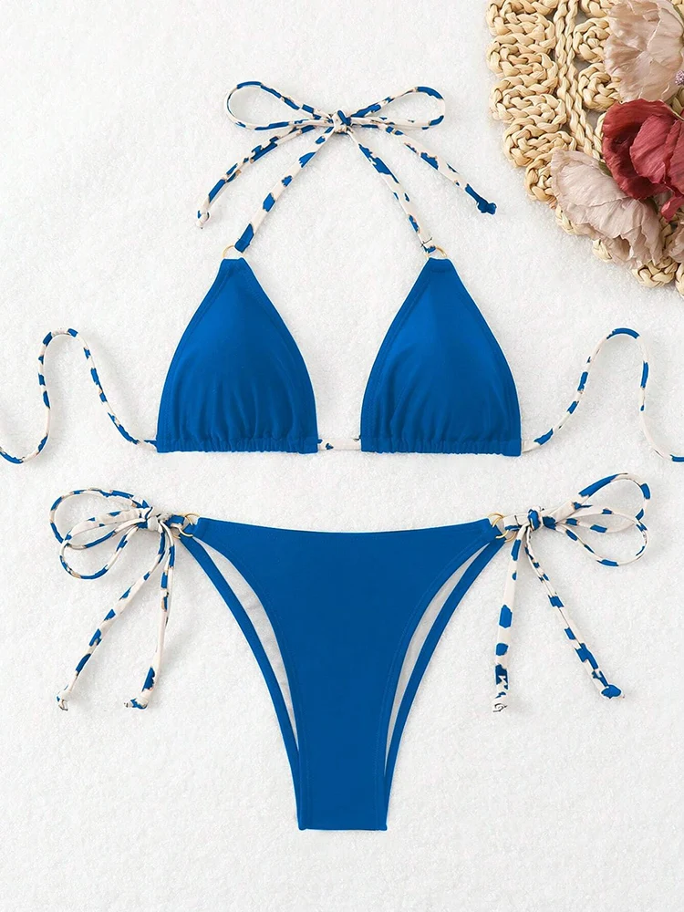 

Sexy Bikini 2025 Women Swimsuit Halter Tie Back Micro Thong Bikini Set Lace Up Female Swimwear for Woman Beach Wear Bathing Suit