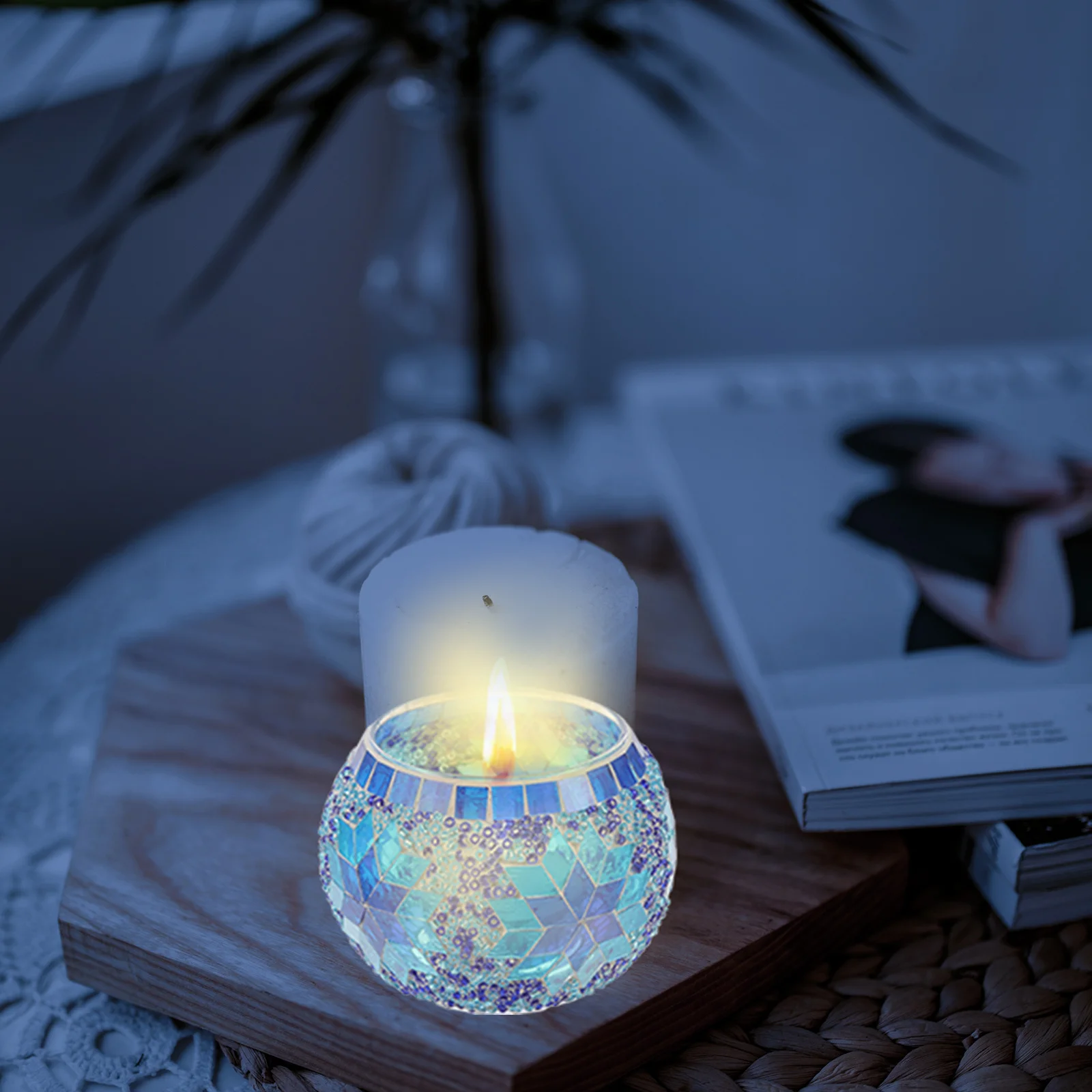 

1Pcs Round Glass Candlestick Handmade Colorful Mosaic Cup Turkish Style Decor Candleholder for Festival Party Home Wedding Vow