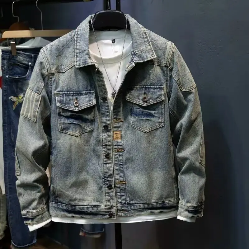New 2025 Men's Casual Retro Slim Stylish Leisure Denim Jacket Lapel Motorcycle Design for Spring and Autumn Coat Luxury Clothing