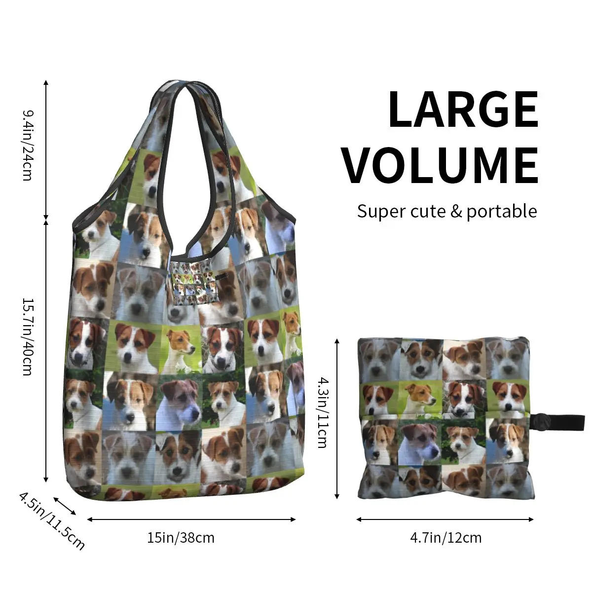 Custom Jack Russell Terrier Meme Collage generi alimentari Tote Shopping Bag Dog Lover Shoulder Shopper Bags borse di grande capacità