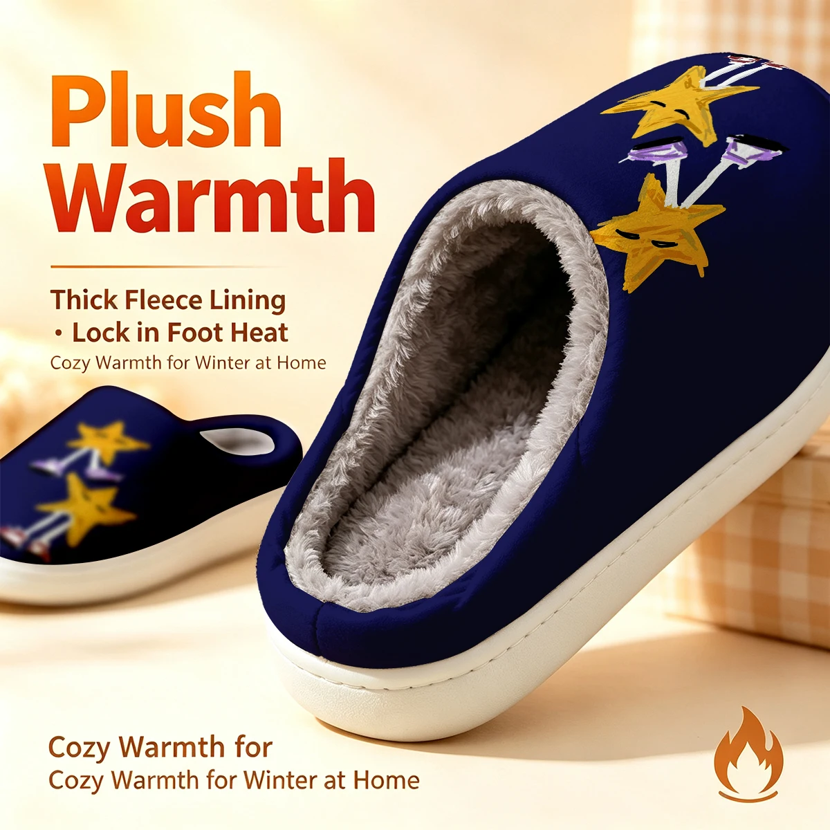 Star Sneaker Crew Christmas White Slippers Warm Plush Indoor Shoes Non-Slip Winter Slippers Family Holiday Gifts Soft