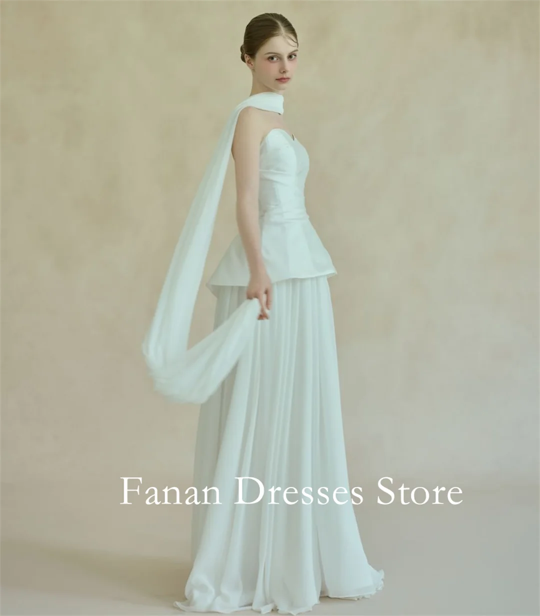 فساتين زفاف أنيقة مكشكشة على شكل قلب من FANAN على شكل حرف a بدون أكمام ورباط من الشيفون الساتان فساتين زفاف بسيطة  ওয়েডিংডেস আইভরি কিউ