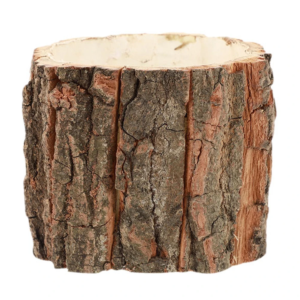 

Wooden Flower Pot Bark Bucket Planter Plant Vase Container Flower Arrangement Holder Rustic Tree Stump Pot for Garden 10cm